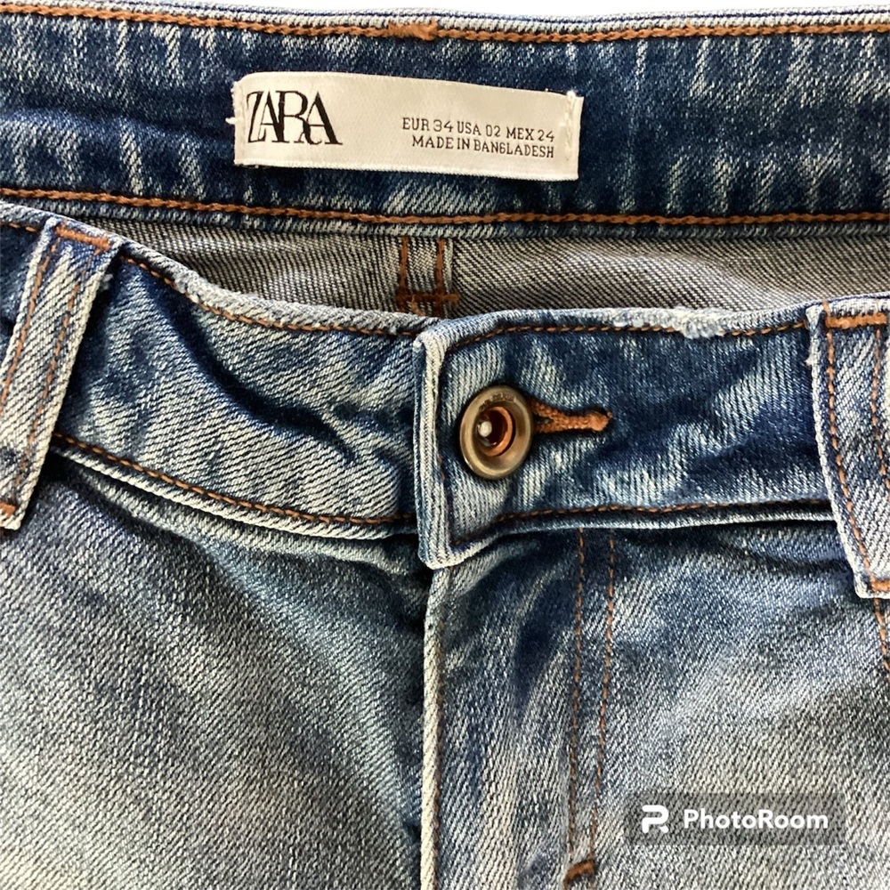 ZARA Womens Light‎ Wash Straight Leg Distressed Jeans Blue Size 02 - Picture 8 of 8